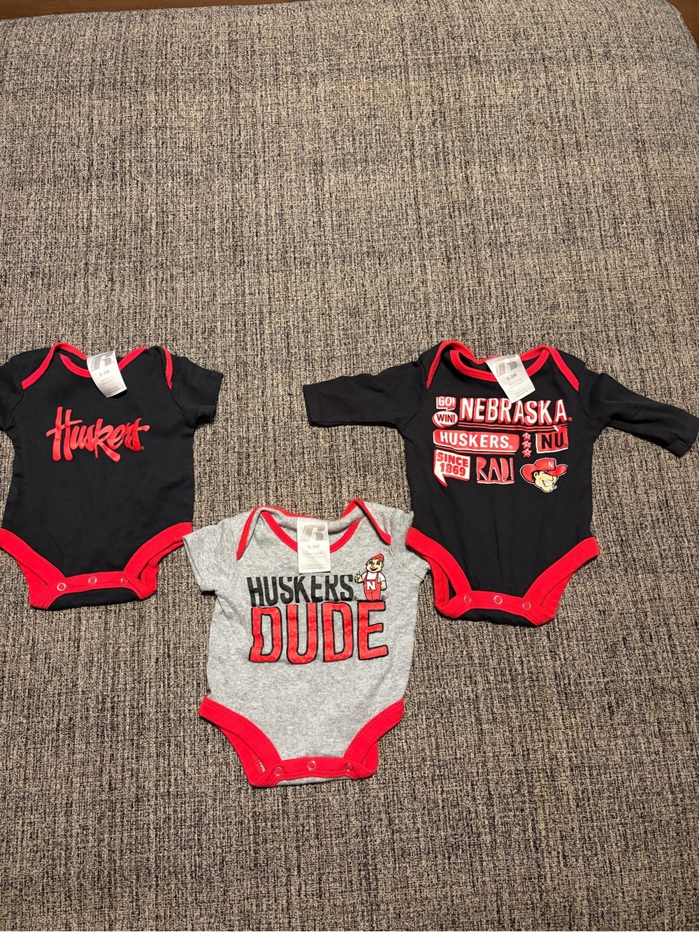 Nebraska Huskers Baby One-Piece Bodysuit - Red & Black Bundle 3 pcs